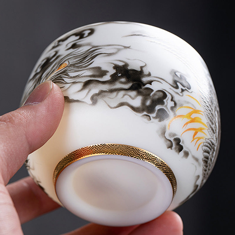 Nimara Ritual Phoenix White Porcelain Ceramic Teacup Kung Fu Tea Cup 185ml With Gift Box