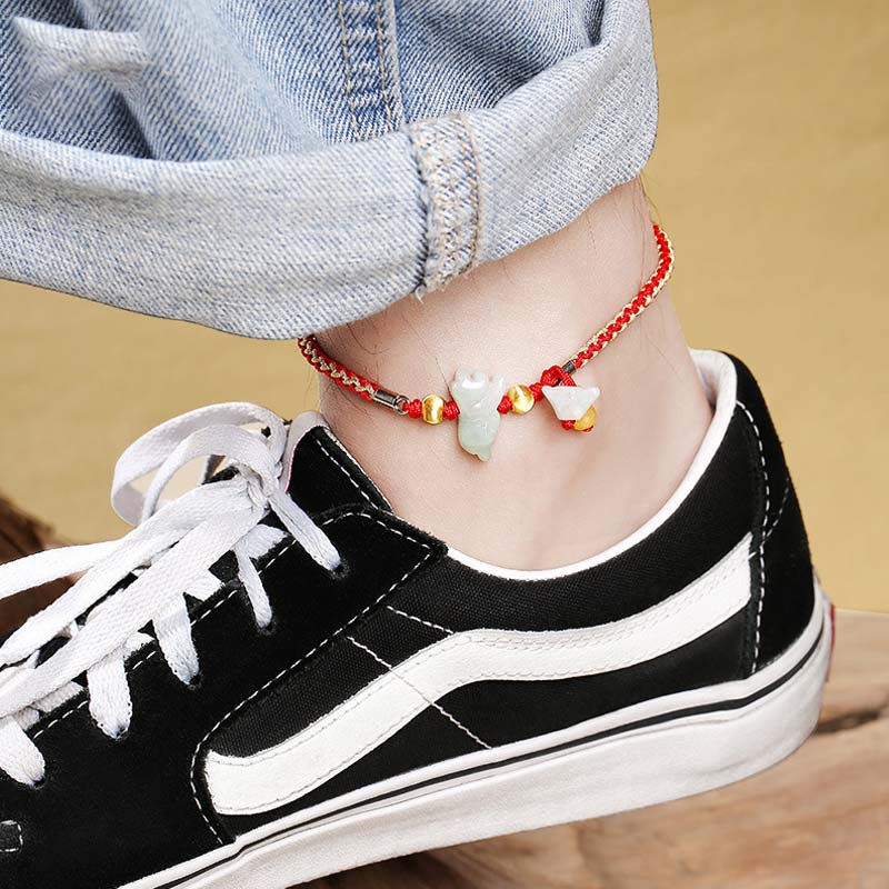 Nimara Ritual Chinese Zodiac Jade Prosperity Red String Bracelet Anklet