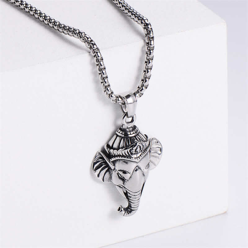 Nimara Ritual Ganesh Ganpati Elephant Titanium Steel Protection Pendant Necklace