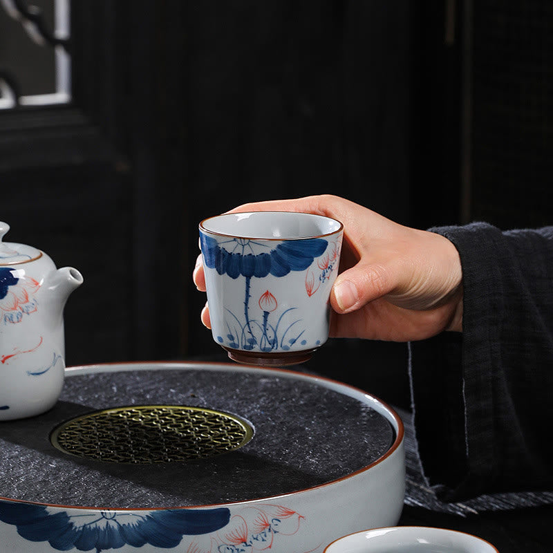 Nimara Ritual Lotus Flower Leaf Bamboo Ceramic Teacup Kung Fu Tea Cups
