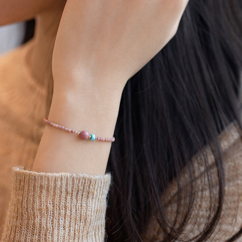 Nimara Ritual 14K Gold Plated Natural Rhodonite Loving Energy Chain Bracelet