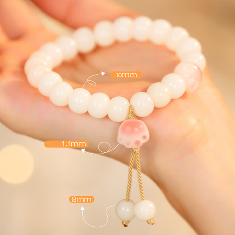 Nimara Ritual Natural Bodhi Seed Lovely Paw Lucky Cat Paw Peace Bracelet