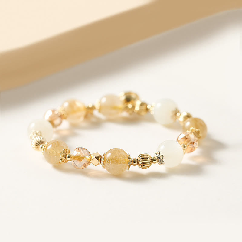 Nimara Ritual 14K Gold Plated Golden Rutilated Quartz Wealth Bell Lucky Fortune Charm Bracelet