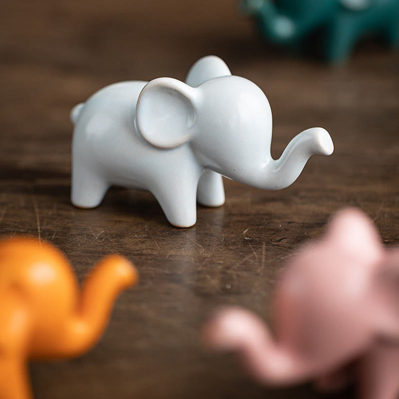 Nimara Ritual Small Ceramic Elephant Home Tea Pet Figurine Desk Decoration