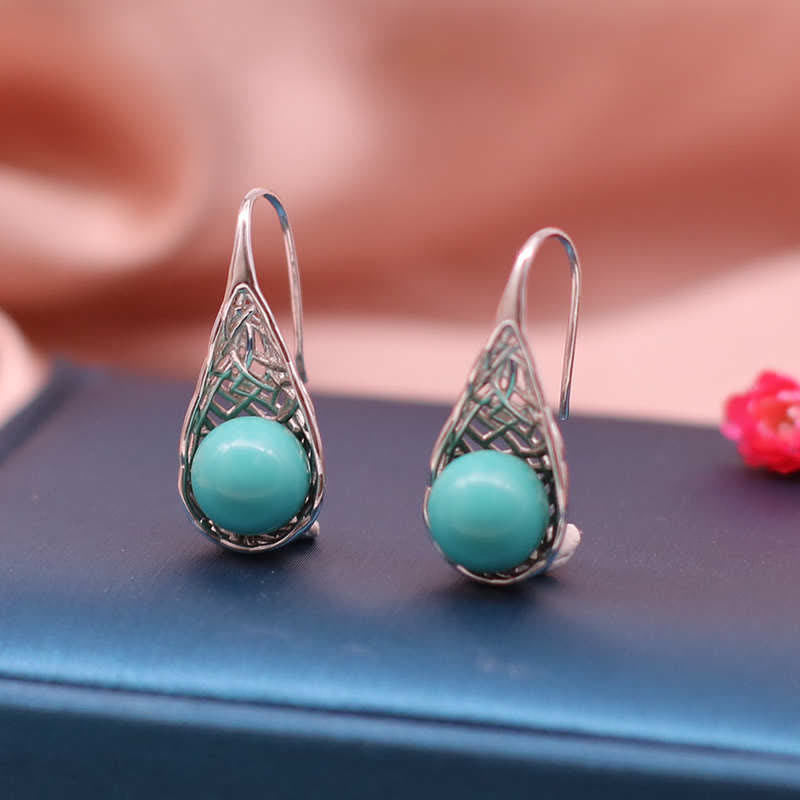 Nimara Ritual 925 Sterling Silver Turquoise Beaded Pattern Protection Drop Dangle Earrings