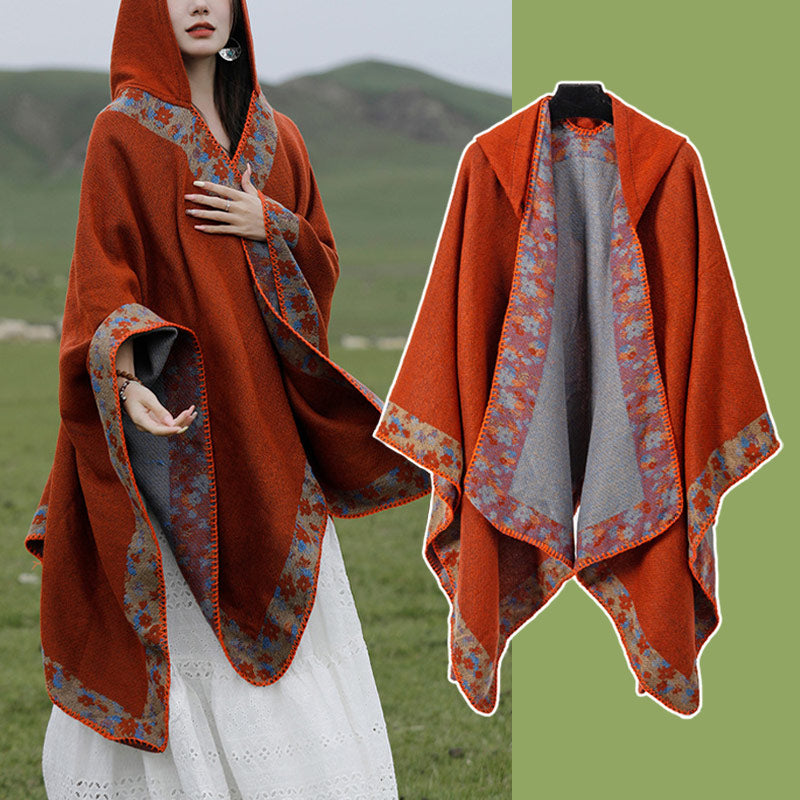 Nimara Ritual Tibetan Shawl Border Small Floral Flower Hooded Cloak Winter Cozy Travel Scarf Wrap