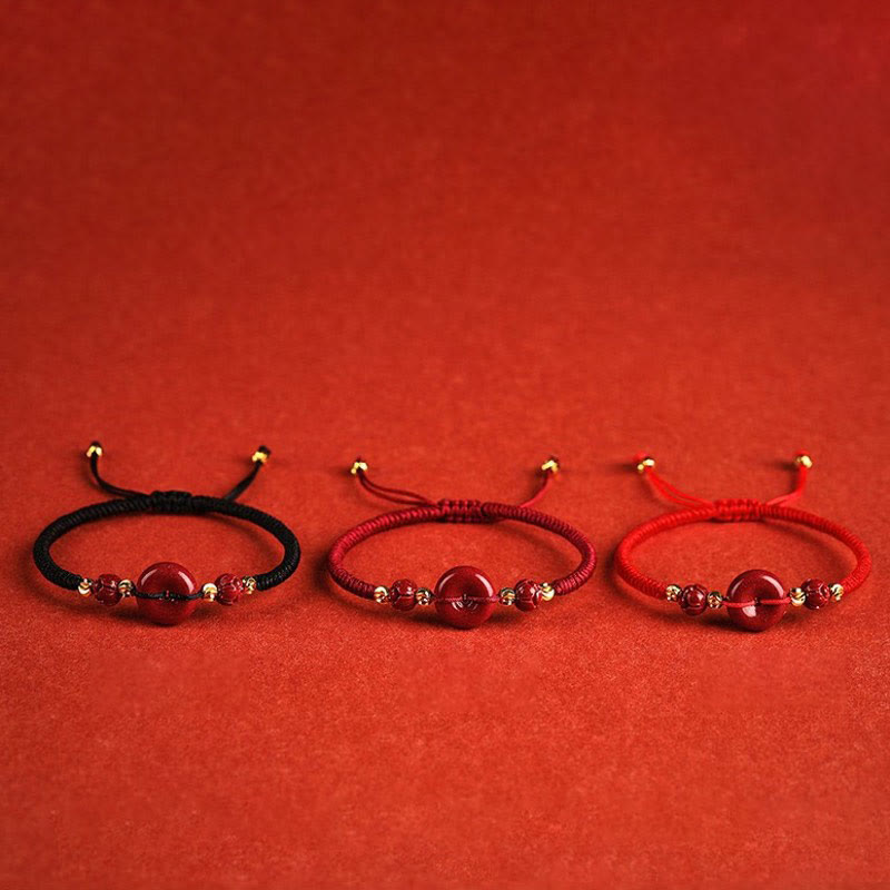 Nimara Ritual Handmade Lotus Cinnabar Peace Buckle Blessing Braid Bracelet