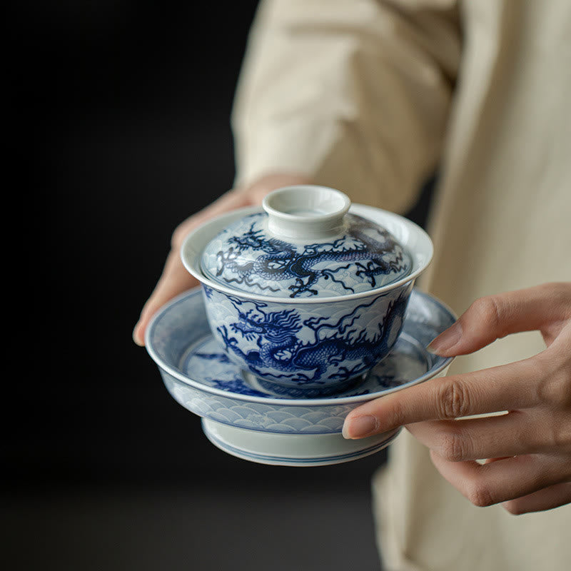 Nimara Ritual Blue Dragon Design Ceramic Teacup Kung Fu Tea Cups