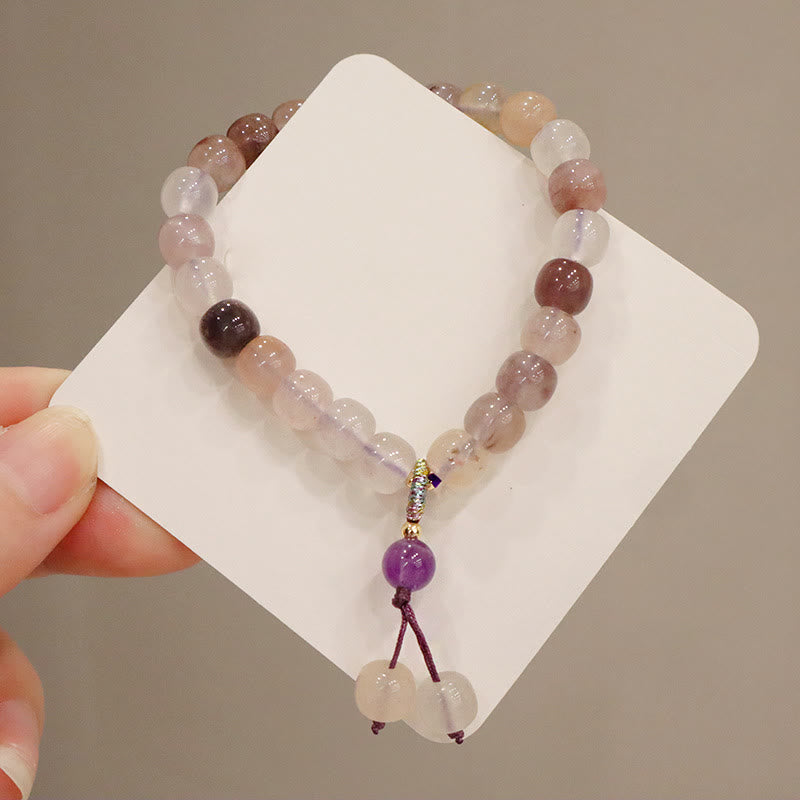 Nimara Ritual Natural Purple Golden Silk Jade Violet Flower Bead Charm Wealth Bracelet