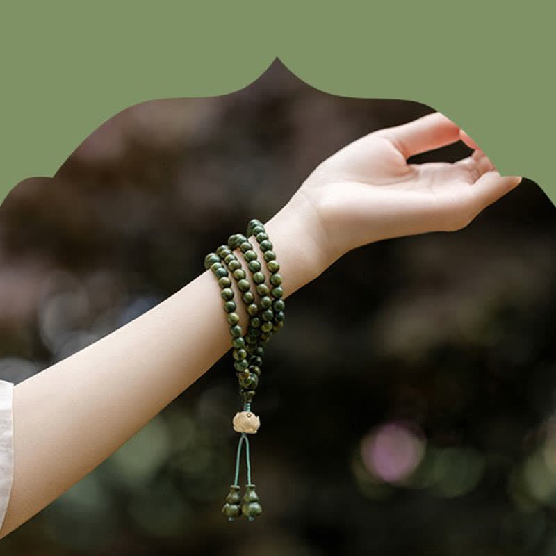 Nimara Ritual 108 Mala Beads Green Sandalwood Boxwood Lotus Positive Bracelet