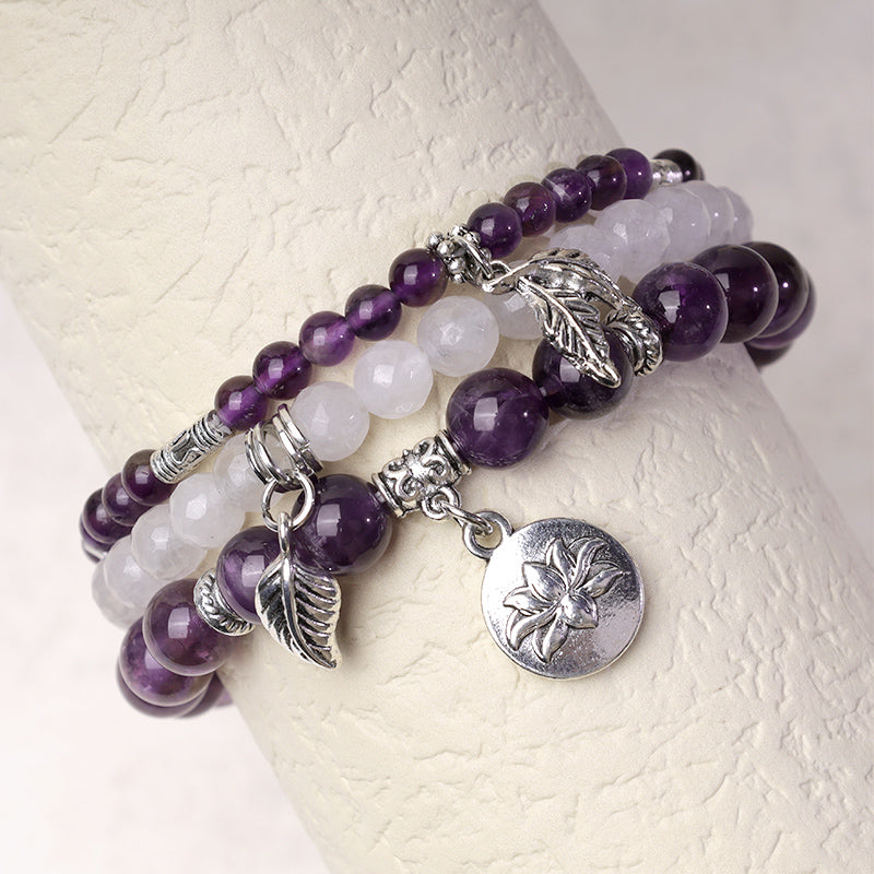 Nimara Ritual 3PCS Natural Quartz Crystal Beaded Healing Energy Lotus Bracelet