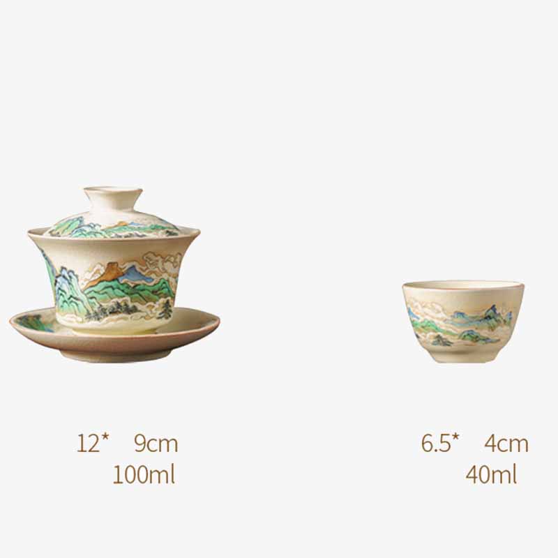 Nimara Ritual A Panorama of Rivers and Mountains Flowers Ceramic Gaiwan Sancai Teacup Kung Fu Tea Cup And Saucer With Lid