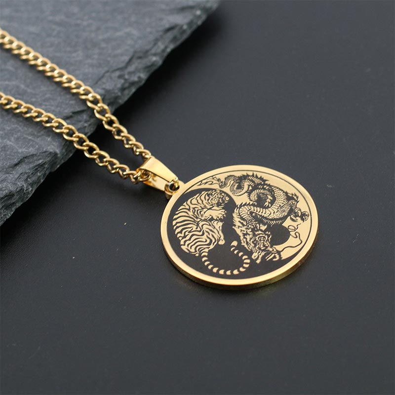 Nimara Ritual Tiger Dragon Titanium Steel Chain Necklace Harmony Pendant