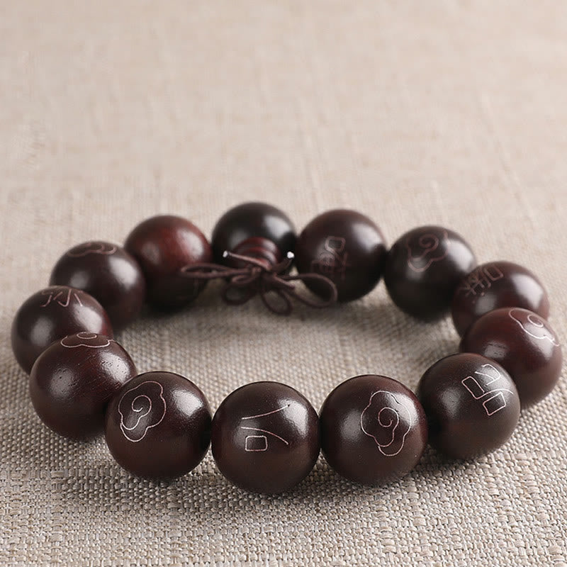 Nimara Ritual 925 Sterling Silver Inlaid Small Leaf Red Sandalwood Om Mani Padme Hum Character Auspicious Clouds Protection Bracelet