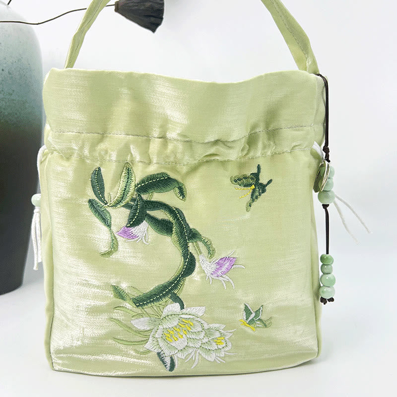 Nimara Ritual Embroidered Flowers Wisteria Lily Cotton Linen Tote Crossbody Bag Shoulder Bag Handbag