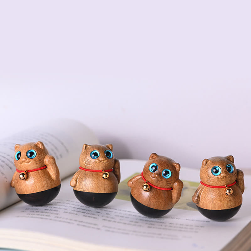 Nimara Ritual Mini Lucky Cat Kitten Phoebe Zhennan Wood Blessing Decoration