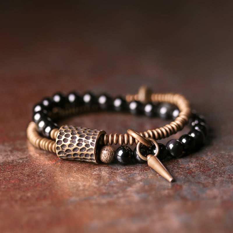 Nimara Ritual Rainbow Obsidian Copper Inner Peace Healing Double Layer Bracelet