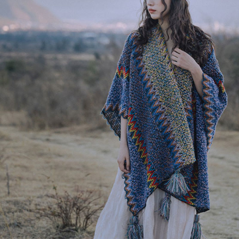 Nimara Ritual Tibetan Shawl Soft Warm Knitting Cloak Winter Tibetan Tassel Scarf