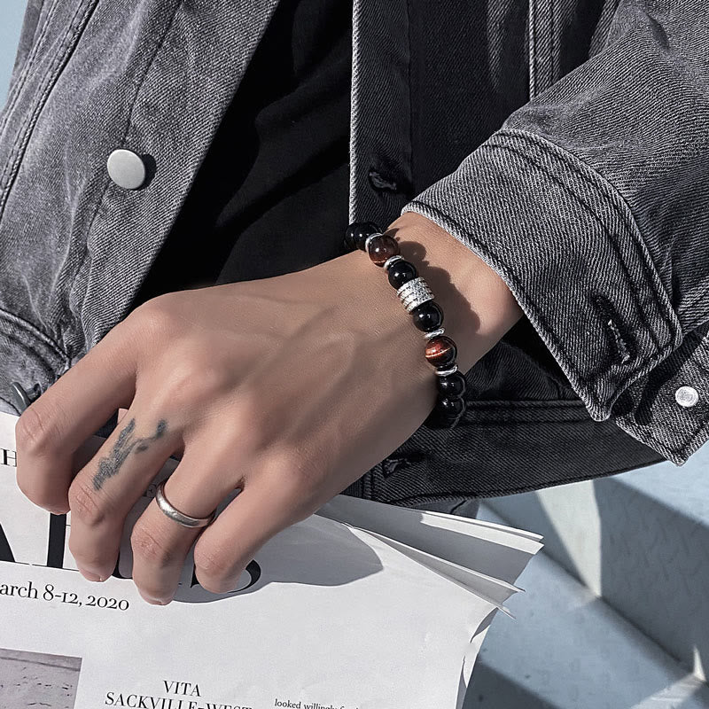 Nimara Ritual Natural Black Obsidian Tiger Eye Strength Fulfillment Bracelet
