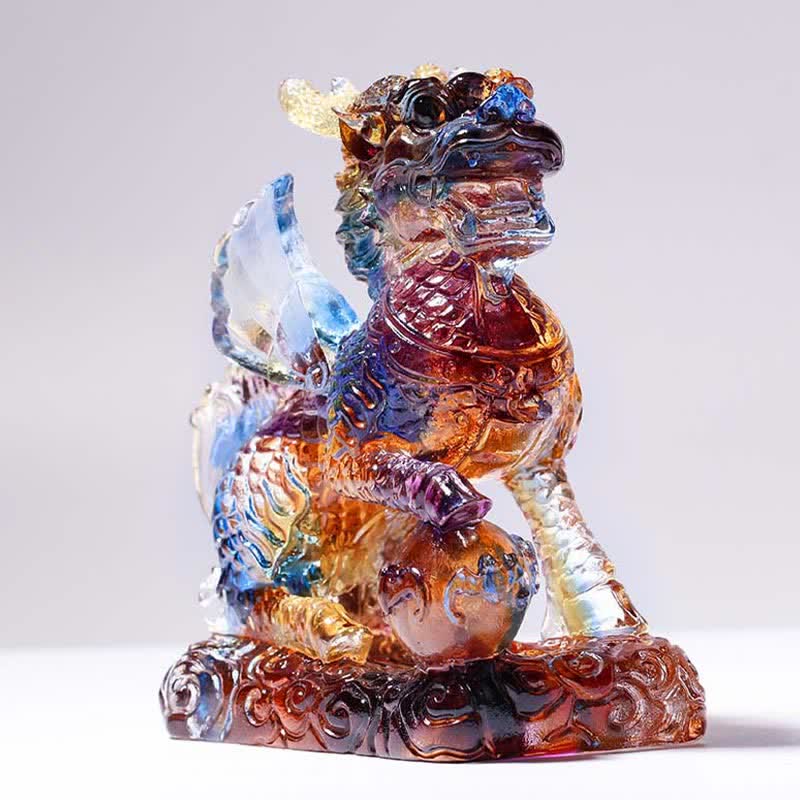 Nimara Ritual Feng Shui Kirin Handmade Liuli Crystal Art Piece Fortune Home Office Decoration