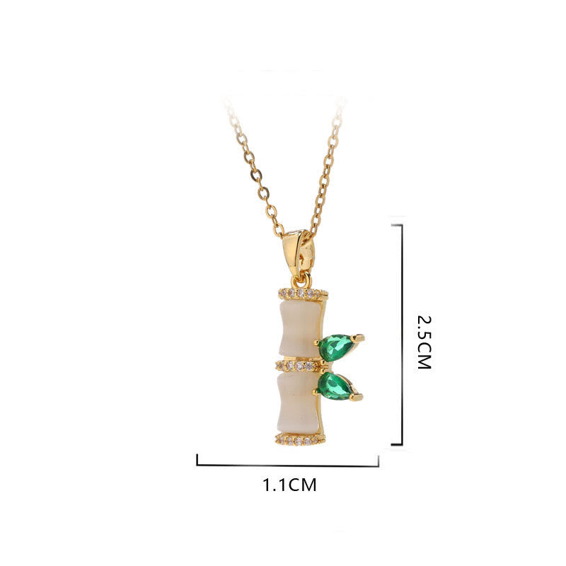 Nimara Ritual 18K Gold Plated Chalcedony Bamboo Rhinestones Harmony Necklace Pendant