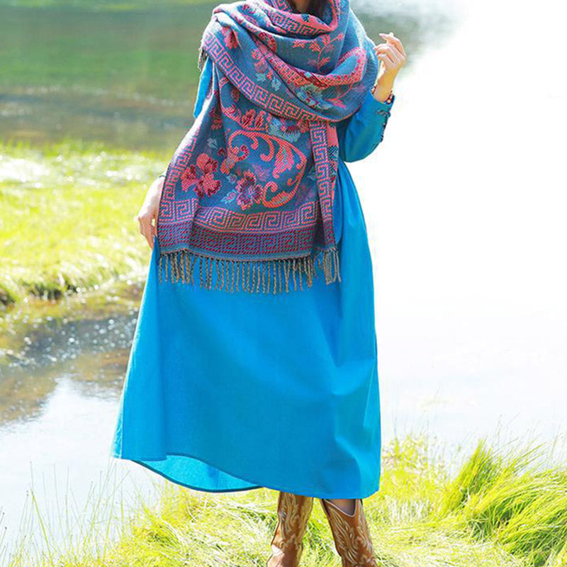 Nimara Ritual Tibetan Flowers Leaves Pattern Design Shawl Cozy Travel Scarf Wrap