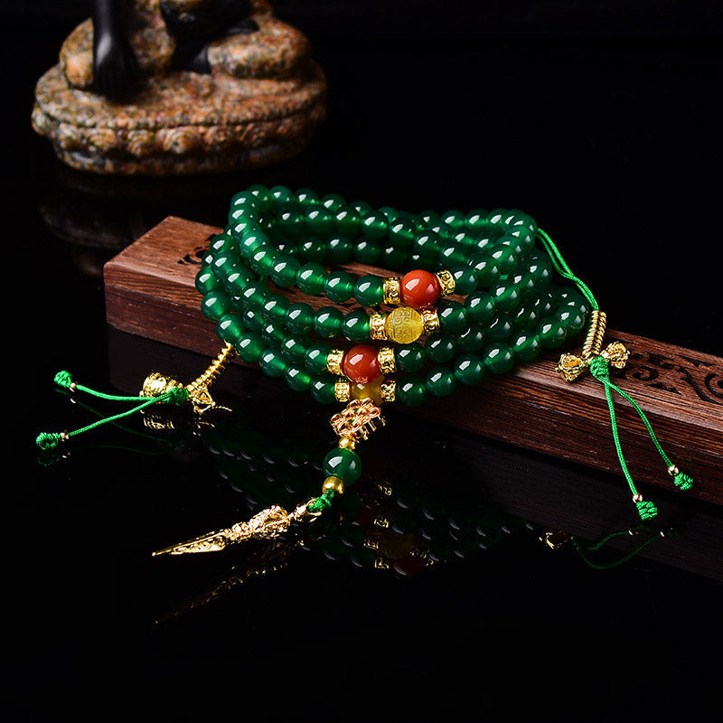 Nimara Ritual 108 Beads Natural Green Agate Success Bracelet Mala