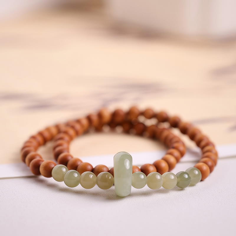 Nimara Ritual Sandalwood Hetian Jade Protection Double Wrap Bracelet
