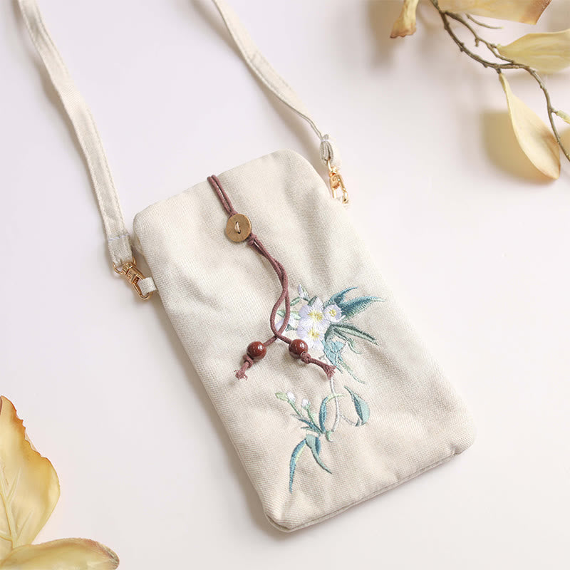 Nimara Ritual Small Embroidered Flowers Crossbody Bag Shoulder Bag Cellphone Bag 11*20cm