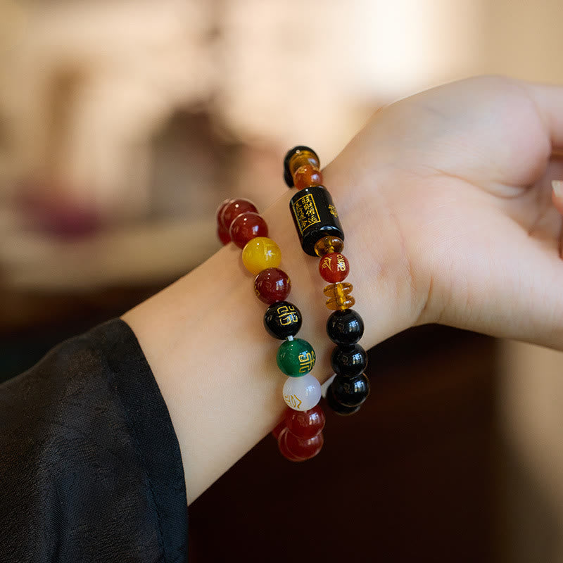 Nimara Ritual Five Elements Black Onyx Red Agate Wisdom Wealth Bracelet