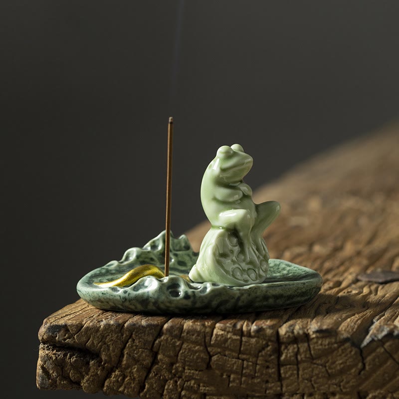 Nimara Ritual Leaf Meditation Frog Pattern Healing Ceramic Incense Burner Decoration
