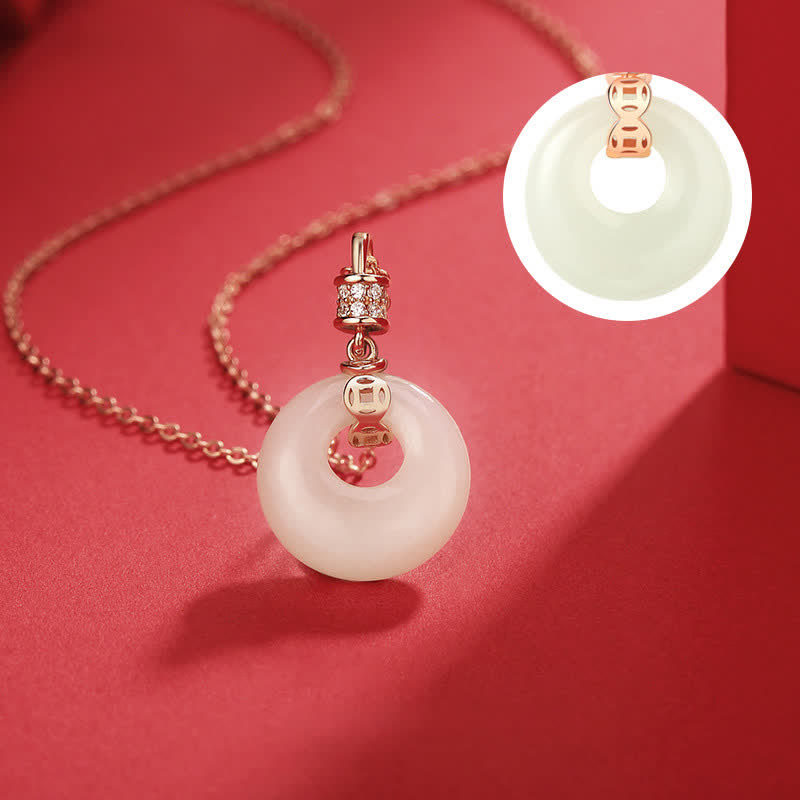 Nimara Ritual 925 Sterling Silver Hetian White Jade Coin Flower Peace Buckle Luck Necklace Pendant