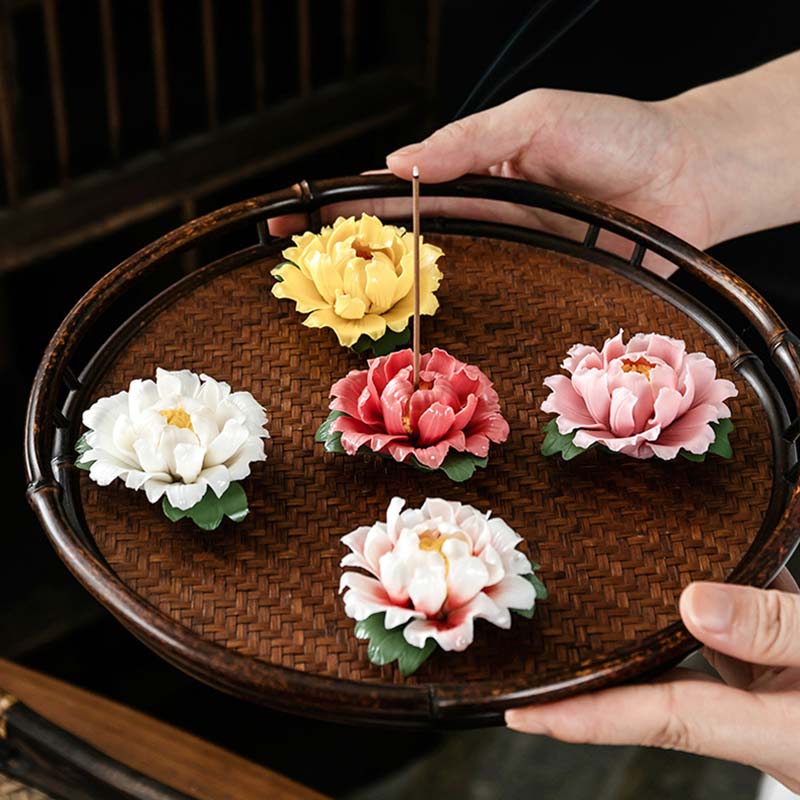 Nimara Ritual Tibetan Lotus Blessing Ceramic Stick Incense Burner Decoration