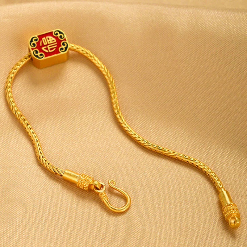 Nimara Ritual Tibetan 18K Gold Om Mani Padme Hum Lucky Koi Fish Fu Character Ingot Copper Coin Peace Bracelet