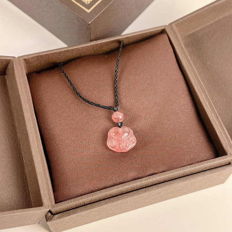 Nimara Ritual Strawberry Quartz Lovely Cat Paw Claw Healing Necklace Pendant