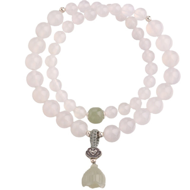 Nimara Ritual White Agate Jade Lotus Protection Bracelet