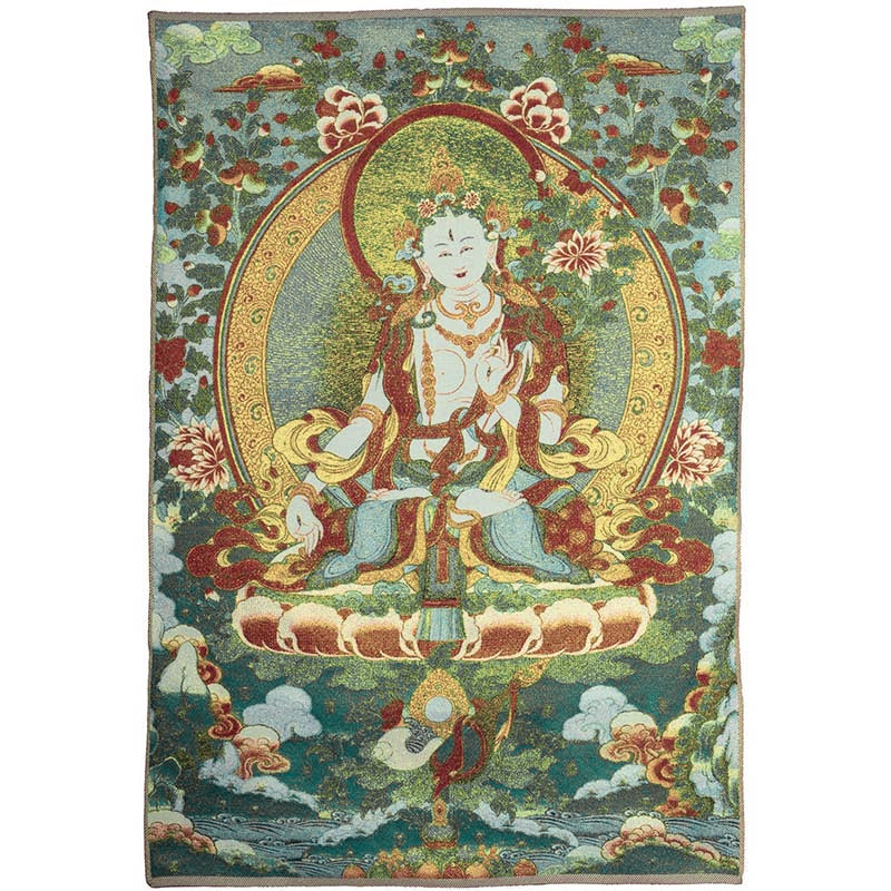 Nimara Ritual Tibetan Embroidery White Tara Thangka Tapestry Wall Hanging Wall Art Meditation for Home Decor