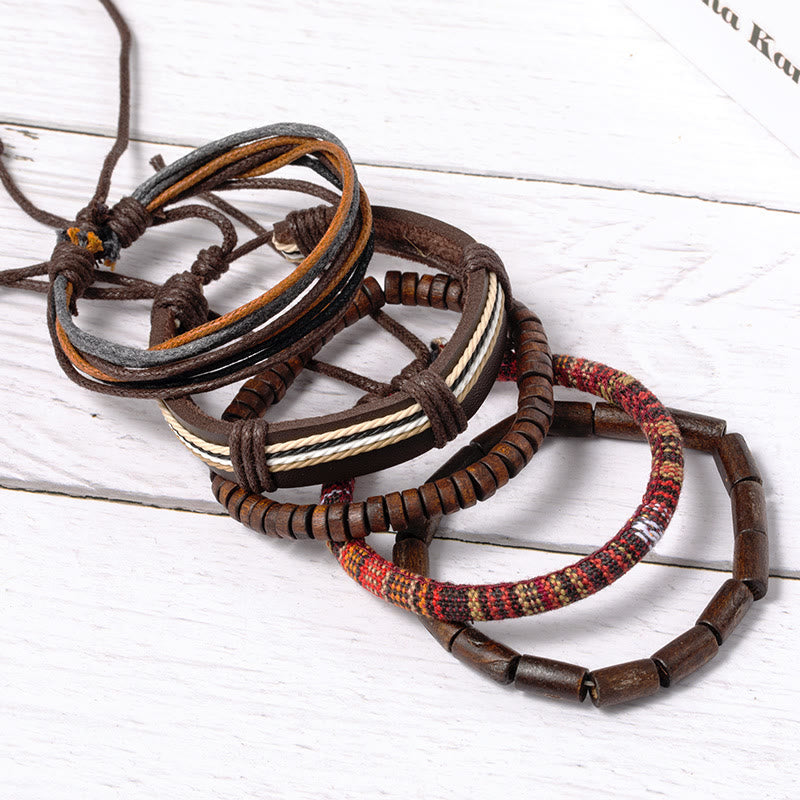 Nimara Ritual Wrap Hemp Cords Wood Beads Leather Bracelet