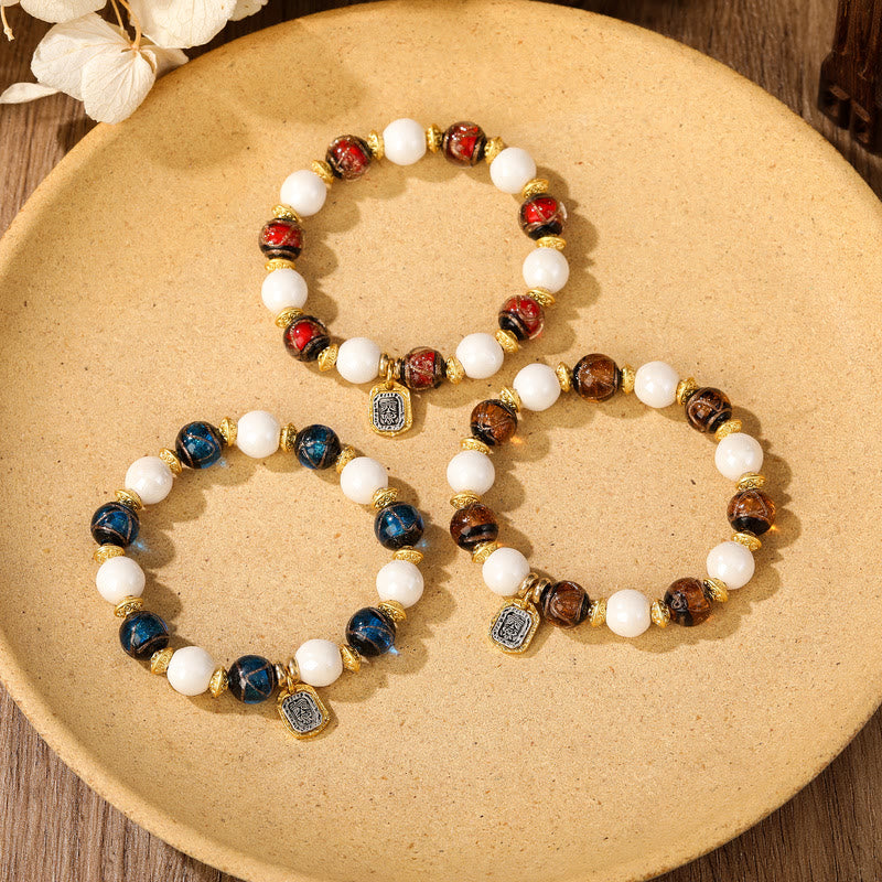 Nimara Ritual Tibetan Zakiram Goddess of Wealth Charm Liuli Glass Incense Ash Porcelain Bead Protection Bracelet