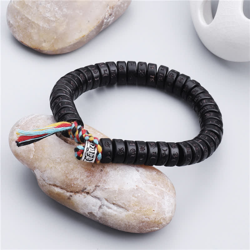 Nimara Ritual Tibetan Coconut Shell Beads Engraved Om Mani Padme Hum Mantra Happiness Bracelet