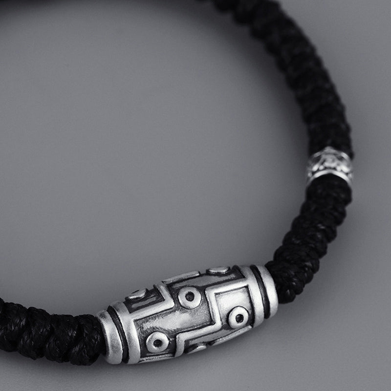 Nimara Ritual 999 Sterling Silver Nine-Eye Dzi Bead Pattern Blessing Rope Bracelet