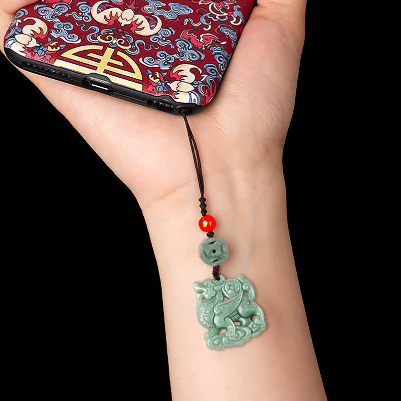 Nimara Ritual Natural Jade Kirin Prosperity Phone Hanging Decoration