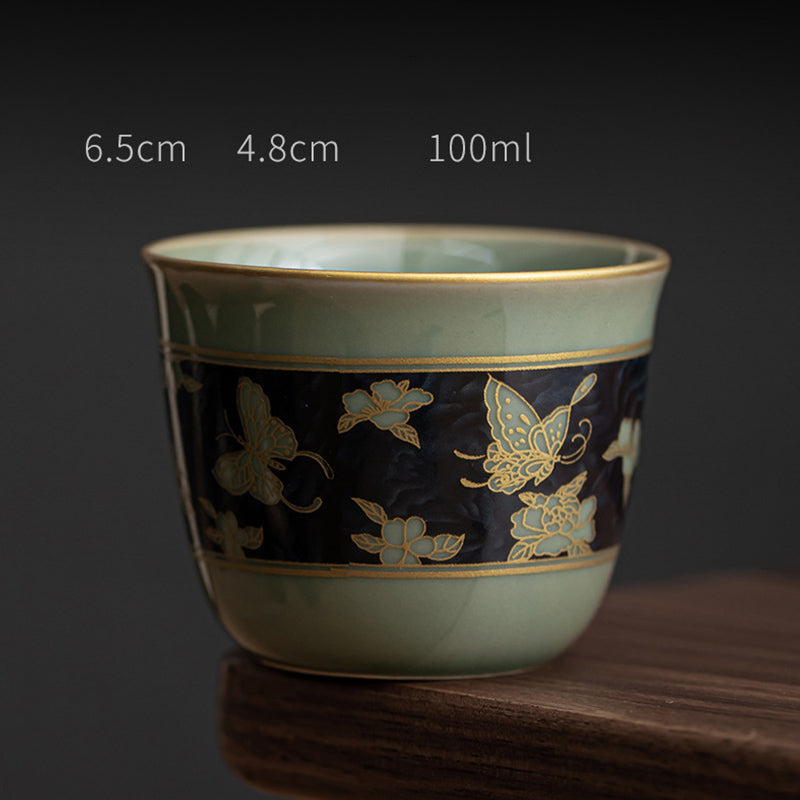 Nimara Ritual Butterfly Flower Lotus Koi Fish Plum Blossom Ceramic Teacup Kung Fu Tea Cup 100ml