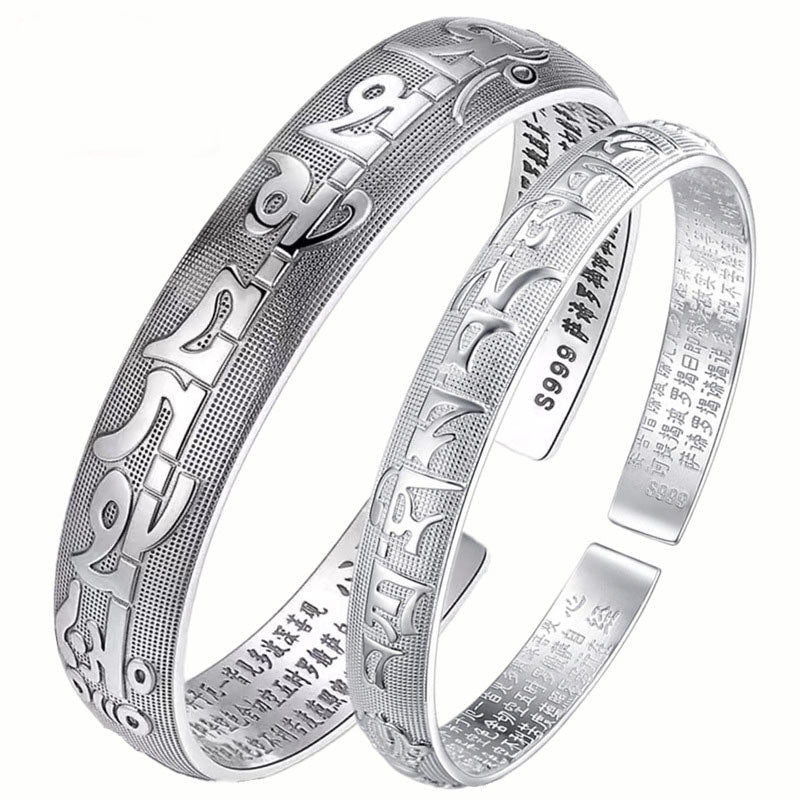 Nimara Ritual Tibetan Sanskrit White Copper Meditation Prayer Bracelet Bangle