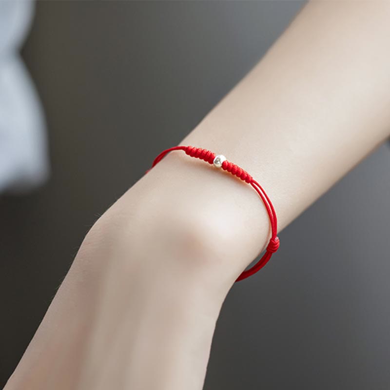 Nimara Ritual 925 Sterling Silver Luck Bead Protection Red String Thin Cord Braided Bracelet