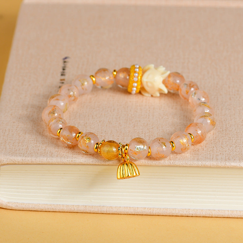 Nimara Ritual Tibetan Incense Ash Liuli Glass Bead Lucky Nine Tailed Fox Lotus Charm Bracelet
