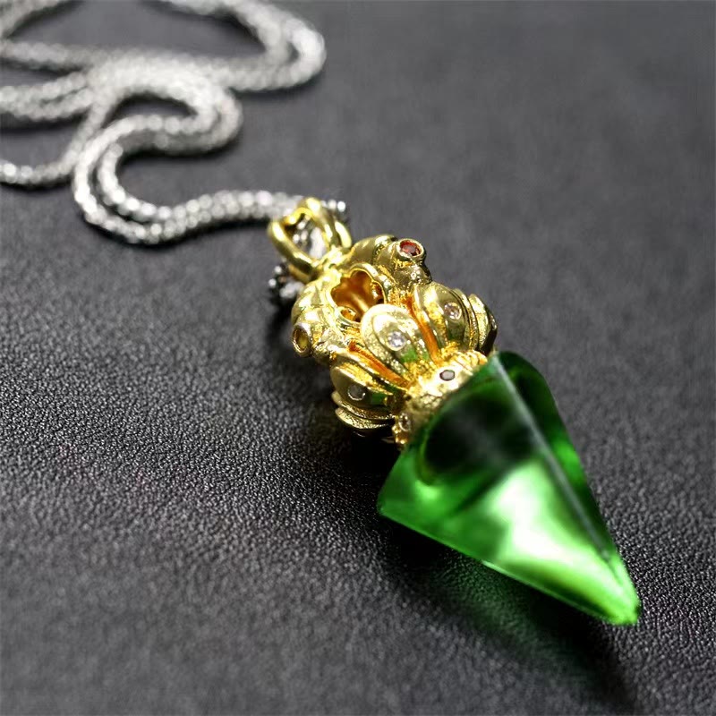 Nimara Ritual Tibetan Dorje Vajra 4 Prong Lotus Liuli Crystal Strength Necklace Pendant