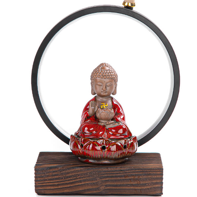 Nimara Ritual Buddha Lotus Backflow Smoke Fountain Ceramic Blessing Incense Burner With Light Decoration