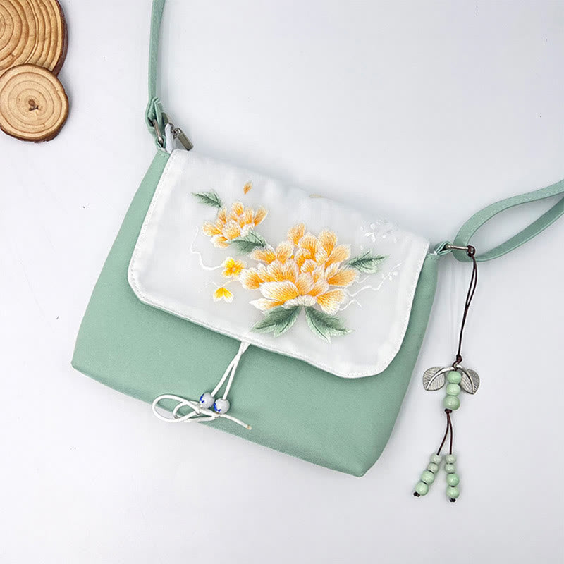 Nimara Ritual Embroidered Camellia Epiphyllum Gardenia Sakura Flowers Crossbody Bag Shoulder Bag Cellphone Bag