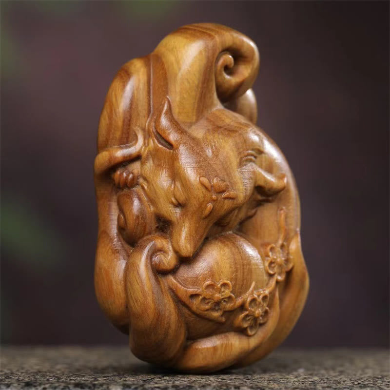 Nimara Ritual Mini Nine Tailed Fox Green Sandalwood Peace Decoration Car Hanging Decoration